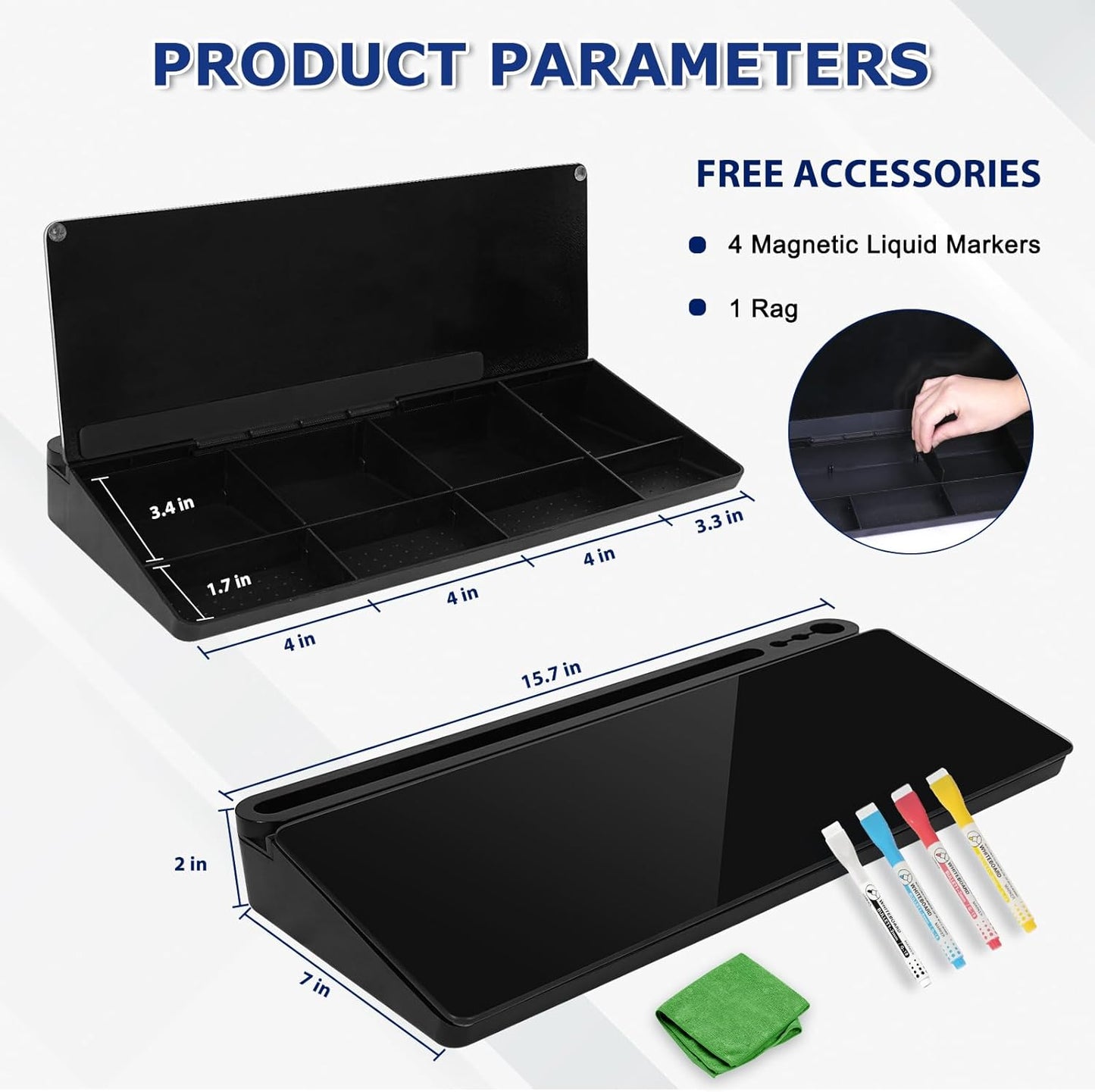 Desktop Glass Whiteboard with Storage, Desk Board with Computer Keyboard Stand, White Dry Erase Board with Drawers for Home, School, Office Desk Organizers and Accessories - Black